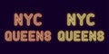 Neon inscription of New York city, Queens borough. Vector illustration, neon Text of NYC Queens with glowing backlight, orange and