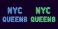 Neon inscription of New York city, Queens borough. Vector illustration, neon Text of NYC Queens with glowing backlight, blue and