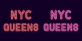 Neon inscription of New York city, Queens borough. Vector illustration, neon Text of NYC Queens with glowing backlight, red and