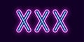 Neon inscription of XXX. Vector illustration