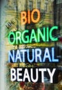 Neon inscriptions, bio, organic, natural, beauty