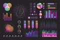 Neon interface kit for UI UX web design, dashboard panel elements color icon set Royalty Free Stock Photo