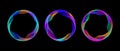 Neon iridescent blend circle line set. Shimmering glowing round tech frame collection. Curved wavy circles on black Royalty Free Stock Photo