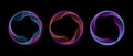 Neon iridescent gradient dotted circle set. Colorful glowing round tech frame collection. Curved wave dot line circles Royalty Free Stock Photo