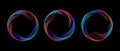 Neon iridescent gradient dotted circle set. Colorful glowing round tech frame collection. Curved wave dot line circles Royalty Free Stock Photo