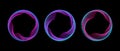 Neon iridescent gradient dotted circle set. Colorful glowing round tech frame collection. Curved wave dot line circles Royalty Free Stock Photo