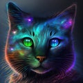 Neon iridescent psychedelic cat. Generative AI. Not based on any actual scene or pattern