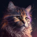 Neon iridescent psychedelic cat made of creative splashes. AI