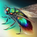 Neon iridescent psychedelic fly insect. Generative AI. Not based on any actual scene or pattern