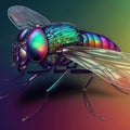 Neon iridescent psychedelic fly insect. Generative AI. Not based on any actual scene or pattern