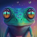 Neon iridescent psychedelic frog. Generative AI. Not based on any actual scene or pattern