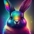 Neon iridescent psychedelic rabbit. Generative AI. Not based on any actual scene or pattern