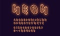 Neon isometric alphabet, Orange color. Neon Font Royalty Free Stock Photo
