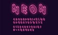 Neon isometric alphabet, Pink color. Neon Font Royalty Free Stock Photo