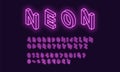 Neon isometric alphabet, Purple color. Neon Font