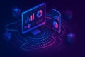 Neon Isometric Data Analytics Dashboard on Desktop and Mobile Royalty Free Stock Photo