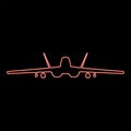 Neon jet fighter fight airplane modern combat aviation warplane military aircraft airforce red color vector illustration image