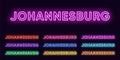 Neon Johannesburg name, City in South Africa. Neon text of Johannesburg city. Vector set of glowing Headlines