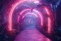 Neon Jungle Gateway: A Fusion of Nature and Futurism. Concept Nature Photography, Neon Lights, Royalty Free Stock Photo