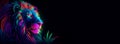 Neon jungle vibrant psychedelic lion king banner. Generate ai