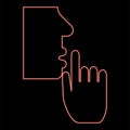 Neon keep silence concept Man shows index finger quietly Person closed his mouth Shut his lip Shh gesture Stop talk please theme Royalty Free Stock Photo