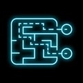 Neon labyrinth puzzle glowing on black background Royalty Free Stock Photo