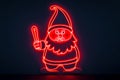 Neon lamp of happy gnome, red line cartoon style, generative AI