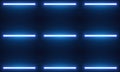 Blue neon lamps vector, backlight bottom wall with fluorescent lamps