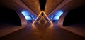 Neon Laser Electric Orange Triangle Shape Sci Fi Futuristic Cement Concrete Tunnel Corridor Spaceship Showroom Studio Garage