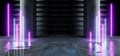 Neon Laser Fluorescent Purple Blue Futuristic Column Garage Showroom Tunnel Corridor Concrete Metal Grunge Reflective Empty Space Royalty Free Stock Photo