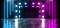 Neon Laser Glowing Vibrant Purple Blue Dark Empty Concrete Grunge Wet Room Stage Podium Showcase Alien Tech Cyber Virtual Garage