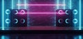 Neon Laser Purple Blue Lights Futuristic Loud Speakers Concert Show Event Dance Floor Brick Wall Podium Stage Live Performance Royalty Free Stock Photo