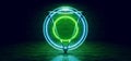 Neon Laser Sci Fi Circle Green Blue Futuristic Concrete Grunge Hall Tunnel Stage Room Triangle Abstract Cables Form Structure Royalty Free Stock Photo