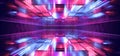 Neon Laser Stage Cyber Virtual Reality Blue Purple Glowing Beams Reflective Floor Dark Night Empty Spaceship Corridor Tunnel