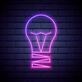 Neon led lamp flat icon. Illustration of modern eco lamp or fresh idea in the night. Isolated on bricked wall background line art Royalty Free Stock Photo