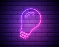 Neon led lamp flat icon. Illustration of modern eco lamp or fresh idea in the night. Isolated on bricked wall background line art Royalty Free Stock Photo