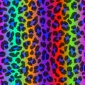 Neon leopard seamless pattern. Rainbow-colored spotted background. Vector animal print. Royalty Free Stock Photo