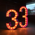 Neon Letter Box Lighting: Three Large Illuminated Signs With Numbers 332