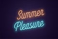 Neon lettering of Summer Pleasure. Glowing text