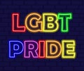 Neon LGBT pride sign. Happy gay pride month. Glowing LGBT community. Vector illustration. Royalty Free Stock Photo