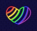 Neon LGBT rainbow heart element. Happy gay pride month. Glowing LGBT community. Vector illustration.