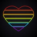 Neon LGBT rainbow heart sign. Bright gay pride symbol. Glowing LGBT community.