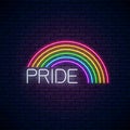 Neon LGBT rainbow with pride text. Pride sign design template, LGBT logo, bisexual, gay and transgender rights banner Royalty Free Stock Photo