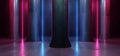 Neon Lgihts Purple Blue Magical Retro Modern Column Grunge Concrete Hall Room Studio Stage Futuristic Sci Fi Stone Dark Empty