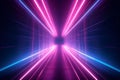 Neon light abstract background. Data transfer. Fast network. Tunnel or corridor pink blue neon glowing lights. Futuristic laser Royalty Free Stock Photo