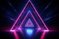 Neon light abstract background. Triangle tunnel or corridor pink blue neon glowing lights. Laser lines and LED technology create Royalty Free Stock Photo