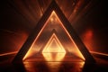 Neon light abstract background. Triangle tunnel or corridor sepia colors neon glowing lights. Laser lines and LED technology Royalty Free Stock Photo