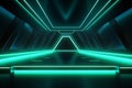 Neon light abstract background. Tunnel or corridor green neon glowing lights. Laser lines and LED technology create glow in dark