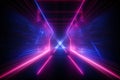 Neon light abstract background. Tunnel or corridor pink blue purple neon glowing lights. Laser lines and LED technology create Royalty Free Stock Photo