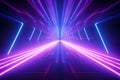 Neon light abstract background. Tunnel or corridor violet neon glowing lights. Laser lines and LED technology create glow. Cyber Royalty Free Stock Photo